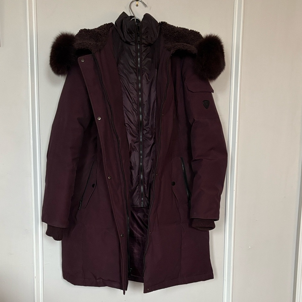 1 MADISON Expedition Burgundy Down Jacket w/ Genuine Fox Fur Trim Hood - L